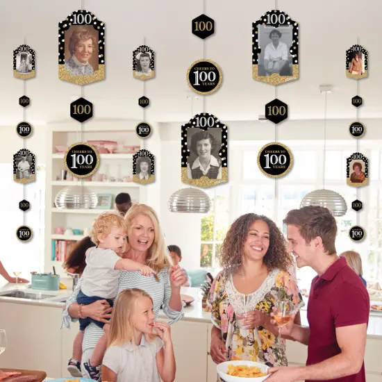 Big Dot of Happiness Adult 100th Birthday - Gold - Birthday Party Vertical Photo Garland 35 Pieces {7}