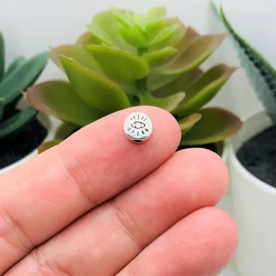 4, 20 or 50 Pieces: Small Silver Evil Eye Spacer Beads {3}