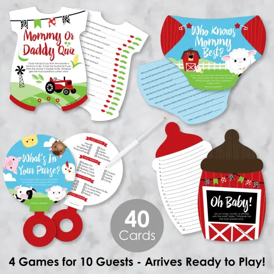 Big Dot of Happiness Farm Animals - 4 Barnyard Baby Shower Games - 10 Cards Each - Gamerific Bundle {3}