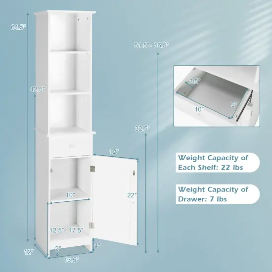 Costway Bathroom Tall Storage Cabinet Freestanding Linen Tower w/ Open Shelves & Drawer {4}