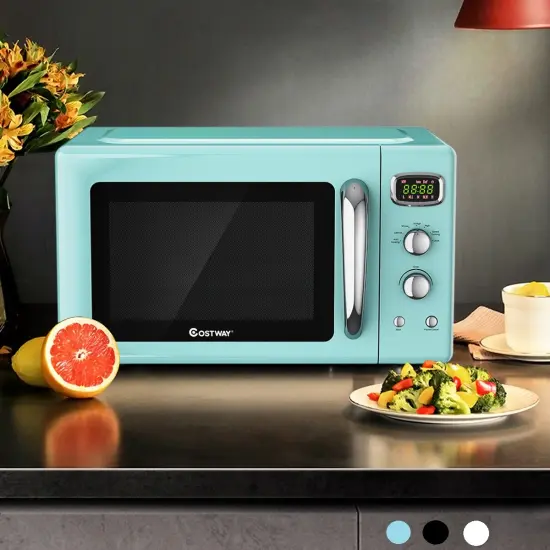 Costway 0.9Cu.ft. Retro Countertop Compact Microwave Oven 900W 8 Cooking Settings BlackGreenWhite {7}