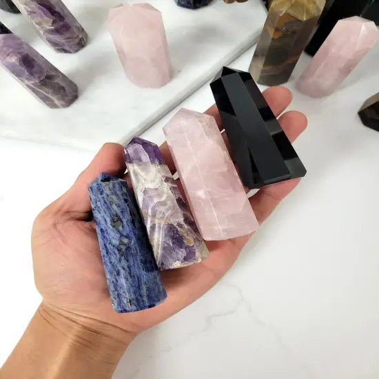 Hand-Polished Crystal Tower Point Obelisk - 8 sided SODALITE {4}