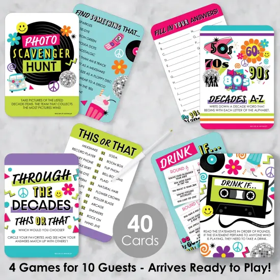 Big Dot of Happiness Through the Decades - 4 50s, 60s, 70s, 80s, and 90s Party Games - 10 Cards Each - Gamerific Bundle {3}