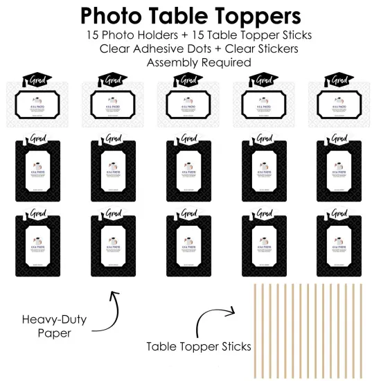 Big Dot of Happiness Black and White Grad - Best is Yet to Come - Graduation Party Picture Centerpiece Sticks - Photo Table Toppers - 15 Pieces {6}