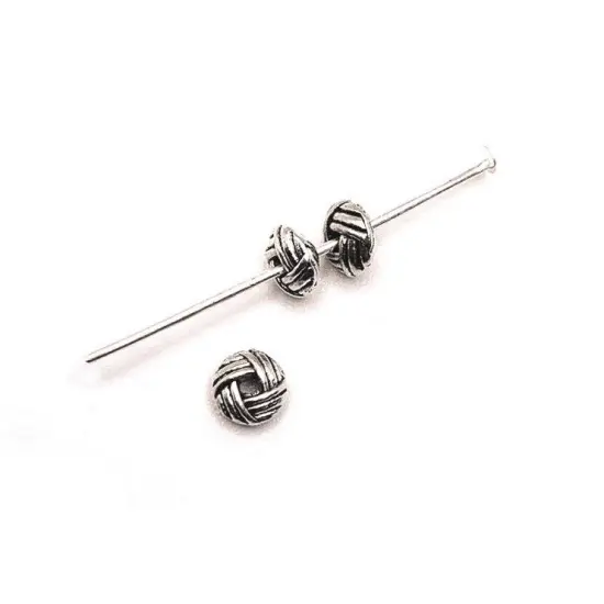 4, 20 or 50 Pieces: Small Antique Silver Round Woven Spacer Beads, 6 x 3 mm - Double Sided {1}