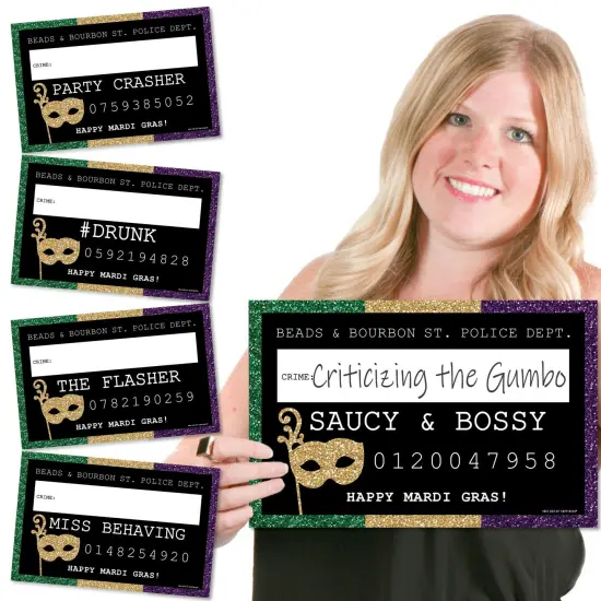 Big Dot of Happiness Mardi Gras - Party Mug Shots - Photo Booth Props Mardi Gras Party Mugshot Signs - 20 Count {1}