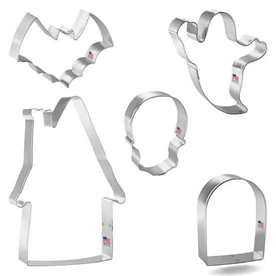 CookieCutter.com Haunted House Cookie Cutter 5 Piece Set, Ghost, Skull, Tombstone, Tin Plate Steel, Made in the USA {3}