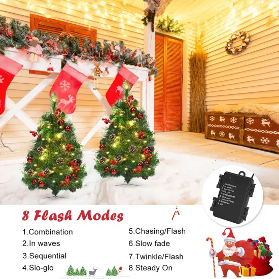 Costway Set of 2 Pre-lit Christmas Trees 24in Battery Powered Pathway Outdoor Decoration {6}