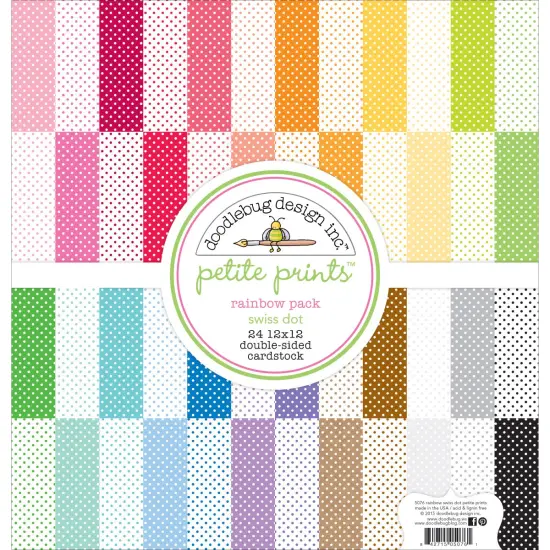 Doodlebug Petite Prints Double-Sided Cardstock 12"X12" 24/Pk-Swiss Dot Rainbow, 24 Designs/1 Each {1}