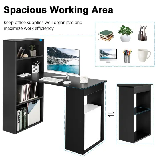 Costway Computer Desk WritingWorkstation Office w/6-Tier Storage Shelves White\Black {6}