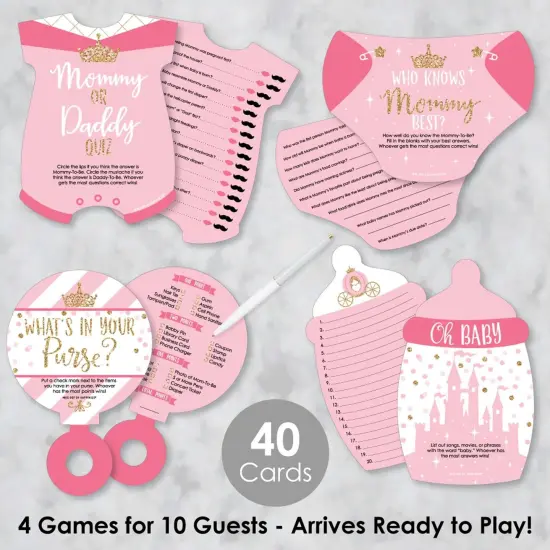 Big Dot of Happiness Little Princess Crown - 4 Pink and Gold Princess Baby Shower Games - 10 Cards Each - Gamerific Bundle {3}