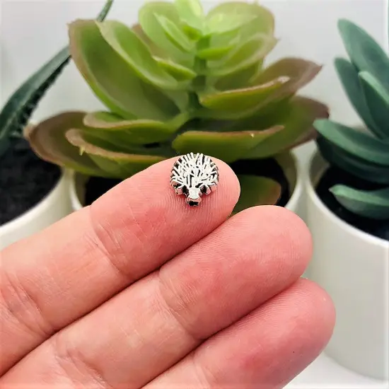 4, 20 or 50 Pieces: Silver Detailed Tree Spacer Charm Beads - Double Sided {3}