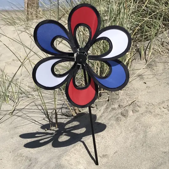In the Breeze 2674 - 10 inch Red, White, and Blue Windee Wheelz Spinner - Outdoor Patriotic Garden Décor {3}