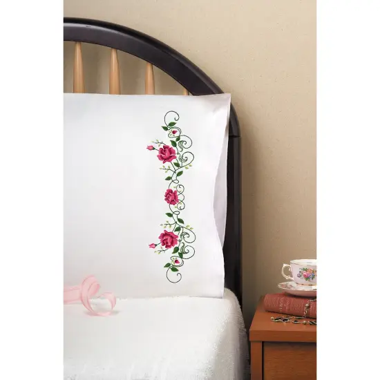Tobin Stamped For Embroidery Pillowcase Pair 20"X30"-Rose Vine {3}