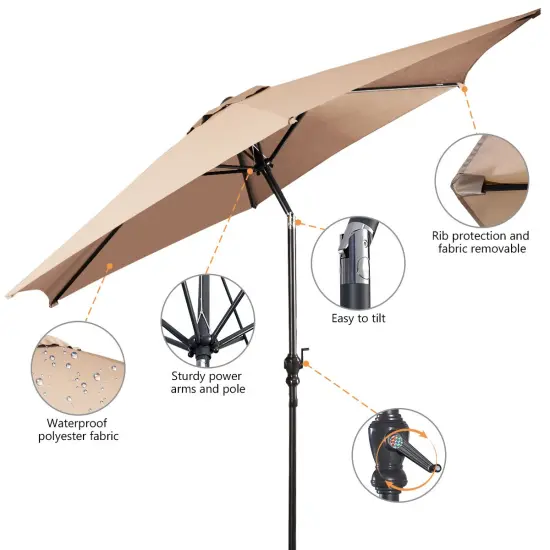 Costway 9FT Patio Umbrella Patio Market Steel Tilt W/ Crank Outdoor Yard Garden,Beige {6}