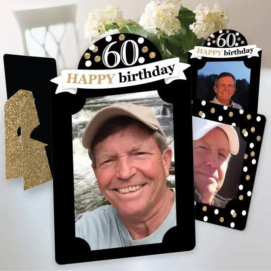 Big Dot of Happiness Adult 60th Birthday - Gold - Birthday Party 4x6 Picture Display - Paper Photo Frames - Set of 12 {1}