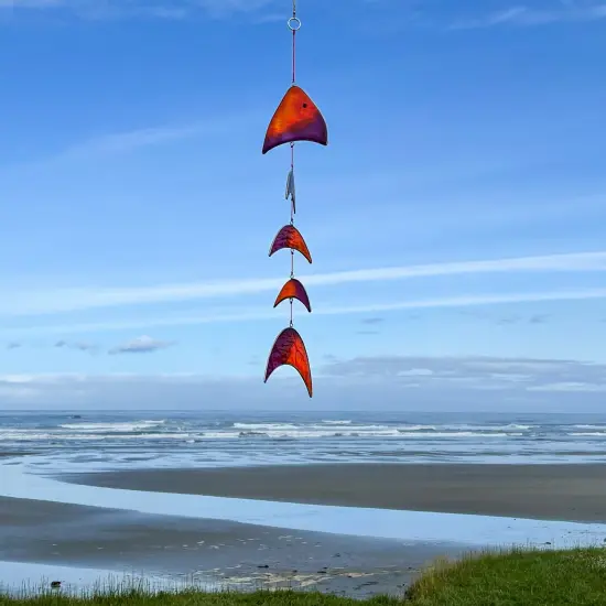 In the Breeze 7023 — Orange & Purple Resin Fish Hanging Mobile - Colorful Suncatcher {3}