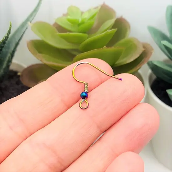 100 or 500 Pieces: 201 Stainless Steel Rainbow Fish Hook Earring Wires with Spring and Ball {4}