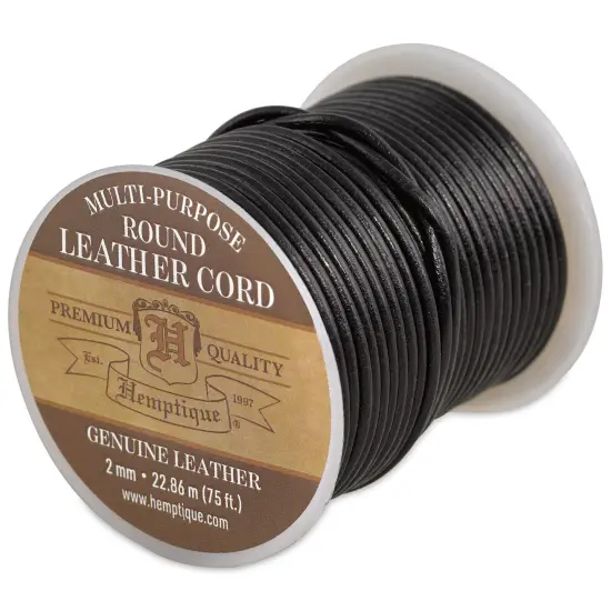Hemptique Round Leather Cord - Black, 2 mm {1}