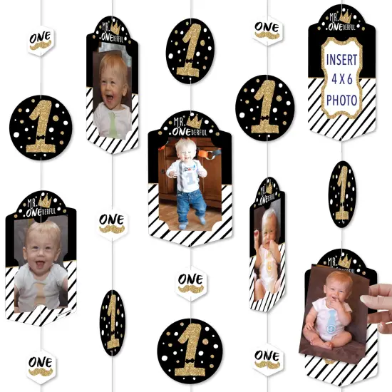 Big Dot of Happiness 1st Birthday Little Mr. Onederful - Boy First Birthday Party Vertical Photo Garland 35 Pieces {1}