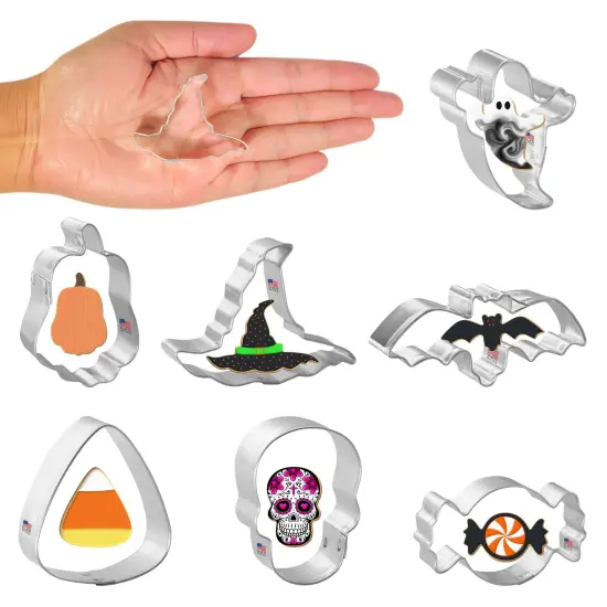 CookieCutter.com Mini Halloween Cookie Cutter 7 Piece Set Ghost 1.5 in, Tin Plated Steel, USA {1}