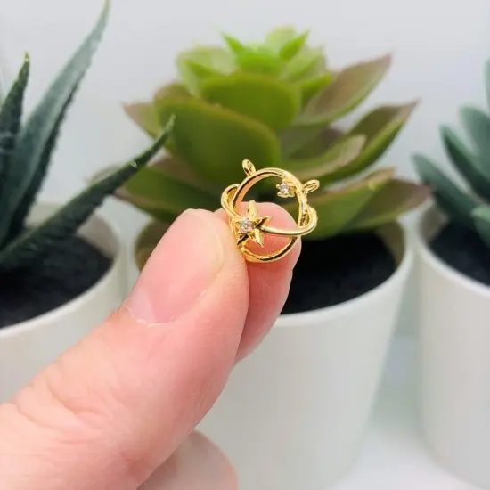 4, 20 or 50 Pieces: Gold Plated, Cubic Zirconia Celestial Connector Charms {5}