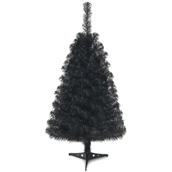 Costway 3ft Unlit Artificial Christmas Halloween Mini Tree Black with Plastic Stand Green/Black/Pink {9}