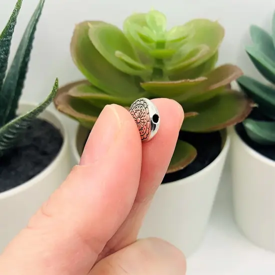 4, 20 or 50 Pieces: Antique Silver Round Tribal Spacer Beads, 10mm - Double Sided {4}