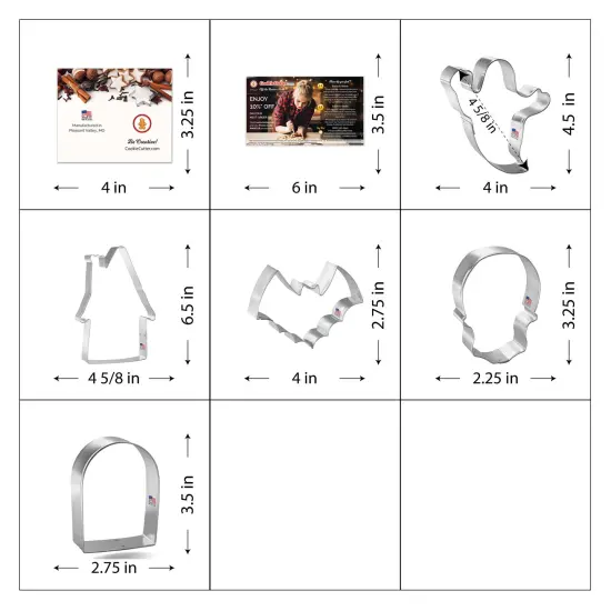 CookieCutter.com Haunted House Cookie Cutter 5 Piece Set, Ghost, Skull, Tombstone, Tin Plate Steel, Made in the USA {4}