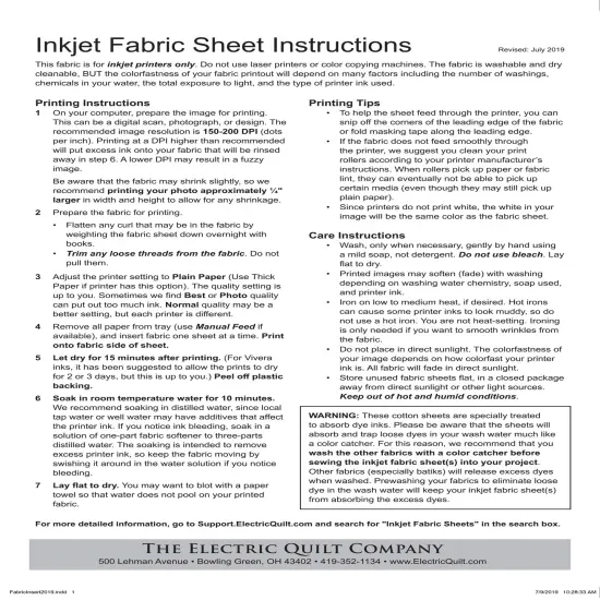 EQ Inkjet Printable Cotton Basic Fabric Sheets 8.5"X11"-6/Pkg {5}