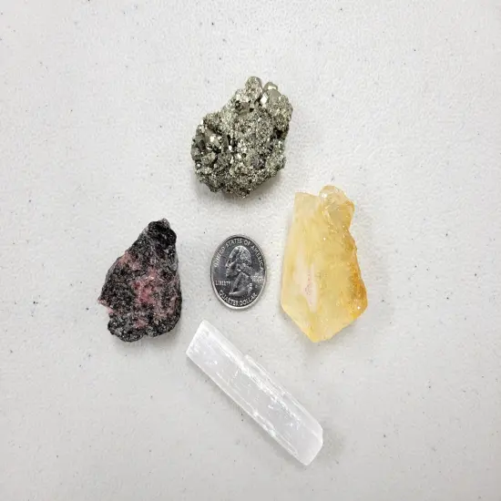 Crystals For Taurus Zodiac Sign, Citrine Pyrite Rhodonite Selenite {2}