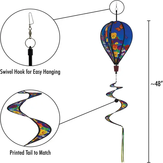In the Breeze 0988 - Spring Pansies Hot Air Balloon - 6 Panel Spinning Balloon - Outdoor Hanging Decoration {3}