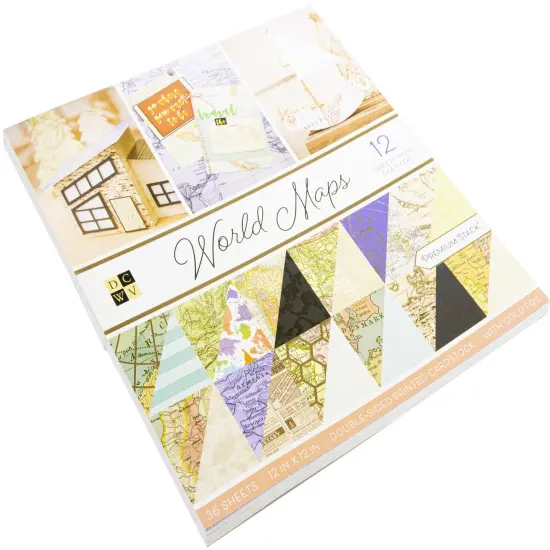 DCWV Double-Sided Cardstock Stack 12"X12" 36/Pkg-World Maps W/Foil Accents {3}