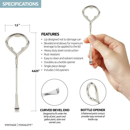 Pro Metal Paint Can Opener, Painter Tool Bottle Opener, Sturdy Steel Design, Lid Removal, Rust Resistant, 5 PCS Pack Vintage Tonality {2}