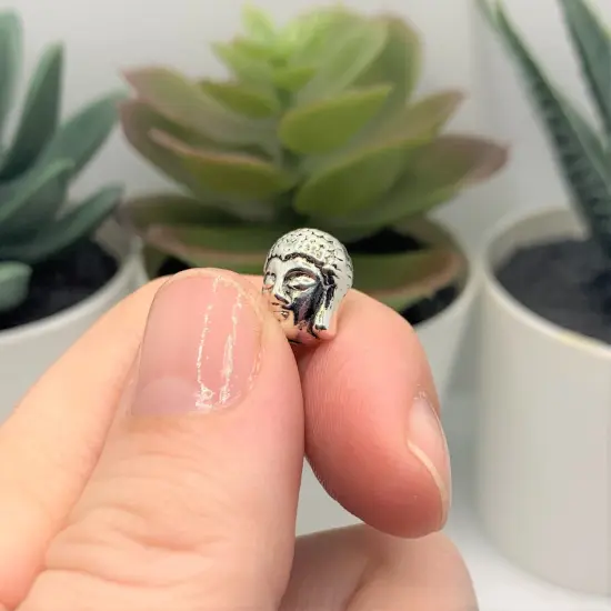 4, 20 or 50 Pieces: Silver Happy Buddha Head Beads {4}