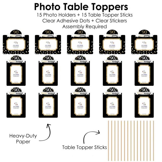 Big Dot of Happiness Adult 90th Birthday - Gold - Birthday Party Picture Centerpiece Sticks - Photo Table Toppers - 15 Pieces {6}