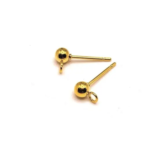 4, 20 or 50 Pieces: Gold 304 Stainless Steel Stud Earring Ball with Loop {1}