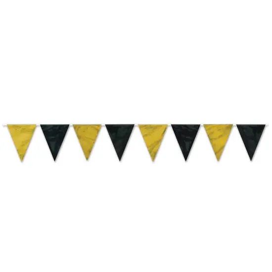Black & Gold Pennant Banner (Pack of 12) {1}