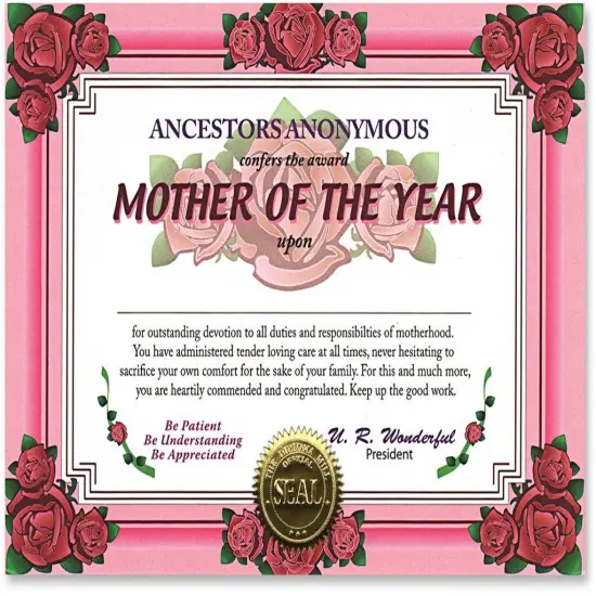 Mother Of The Year Certificate (Pack of 6) {1}