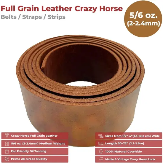 4"x50" (10.2x127cm) ELW 5-6 oz (2-2.4mm) 72" Length, Straps, Belts, Strips Full Grain Leather Crazy Horse Belt Medium DIY Craft, Pet Collars, Blanks, Accessory, Jewelry, Wrapping Dark Brown {2}