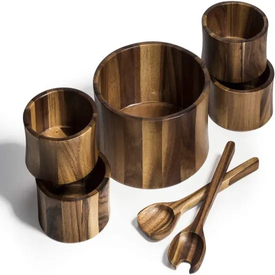 7 Piece - Extra Large Salad Bowl with Servers and 4 Individuals {1}
