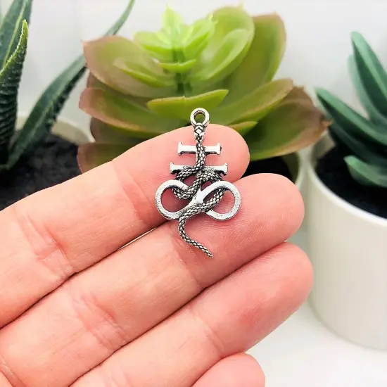 1, 4, 20 or 50 Pieces: Antique Silver Leviathan Cross with Snake, Satanic Pendant Charms {4}