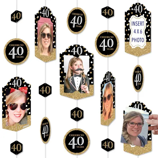 Big Dot of Happiness Adult 40th Birthday - Gold - Birthday Party Vertical Photo Garland 35 Pieces {1}