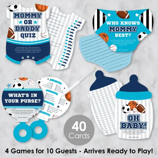 Big Dot of Happiness Go, Fight, Win - Sports - 4 Baby Shower Games - 10 Cards Each - Gamerific Bundle {3}