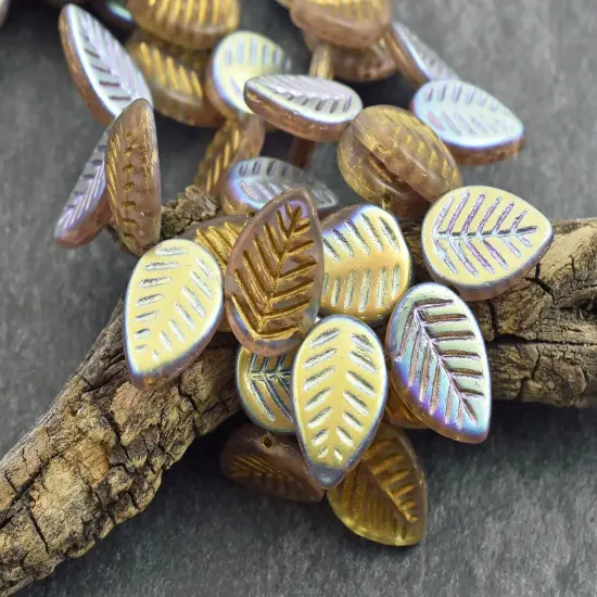 *15* 16x12mm Gold Washed Pale Thistle AB Top Drilled Dogwood Leaf Beads {2}