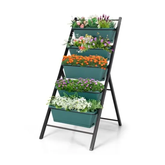 5-tier Vertical Garden Planter Box Elevated Raised Bed with 5 Container Green {3}