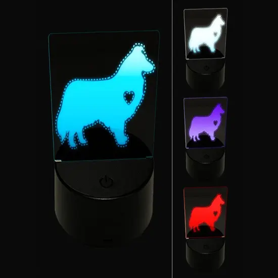 Rough Collie Dog with Heart 3D Illusion LED Night Light Sign Nightstand Desk Lamp {1}