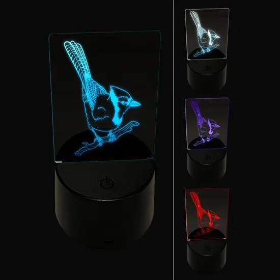 Blue Jay Bird on Branch 3D Illusion LED Night Light Sign Nightstand Desk Lamp {1}