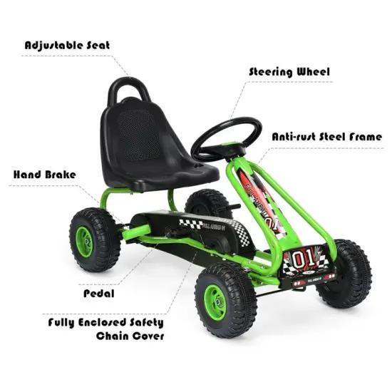 Iron Pedal Powered Ride On Car Go Kart for Kids with Adjustable Seat Green {6}