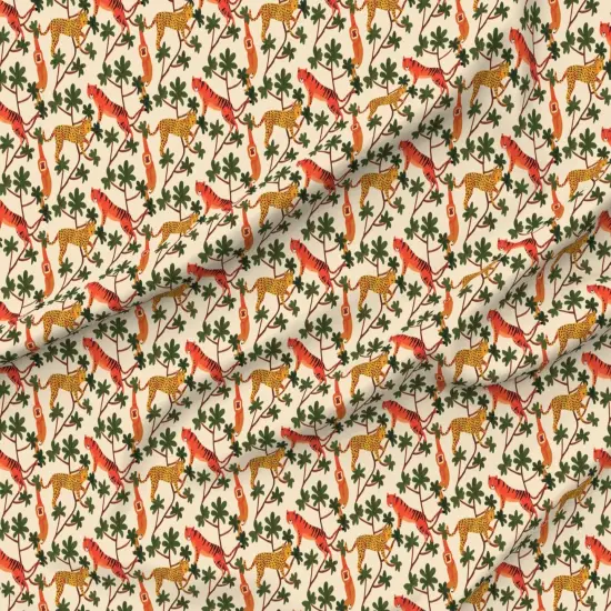 Various Fabrics by the Yard or Fat Quarter Maximalist Jungle Tiger Print Leopards Gibbon Ape Monkey Rainforest Small Scale Orange Gold Green Beige Custom Printed Fabric by Spoonflower {6}